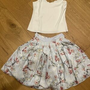 Ted Baker London new with tags Floral full Circle Skirt and White Top Set
